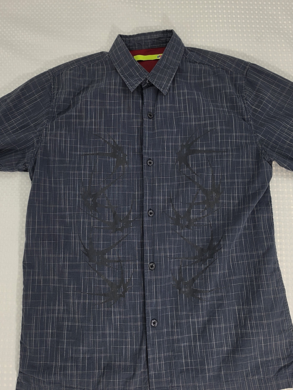 Mountain Dew Skater Button Up Shirt Mens M Blue Tribal Graphic Y2K Do The Dew